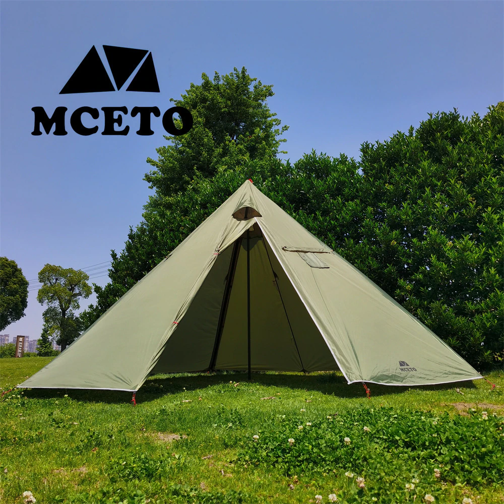 Cheap Goat Tents MCETO 5 8 Pessons Octagonal Camping Pyramid Tent with Chimney Hole Large Space Picnic Travel Family Party Tent Outdoor Shelter   
